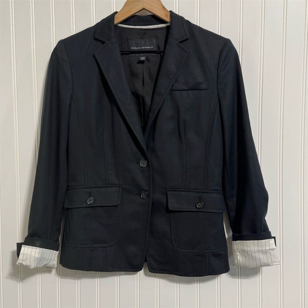 Banana Republic 4 Black Stretch Blazer Jacket Fitted Pocket Workwear Preppy
